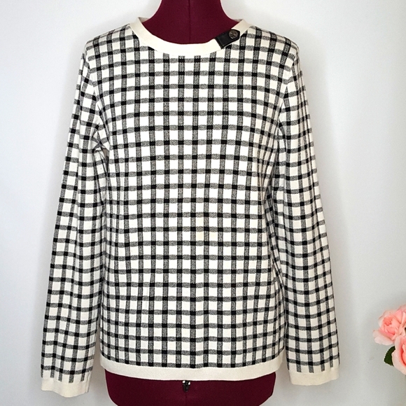 Jones New York Signature Pullover Black White Gingham Check Top Women's Size L - Picture 13 of 13